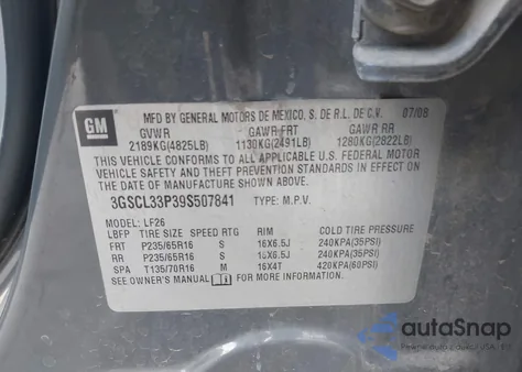 2009 Saturn Vue 4-Cyl Xe из США, поврежденный, VIN 3GSCL33P39S507841